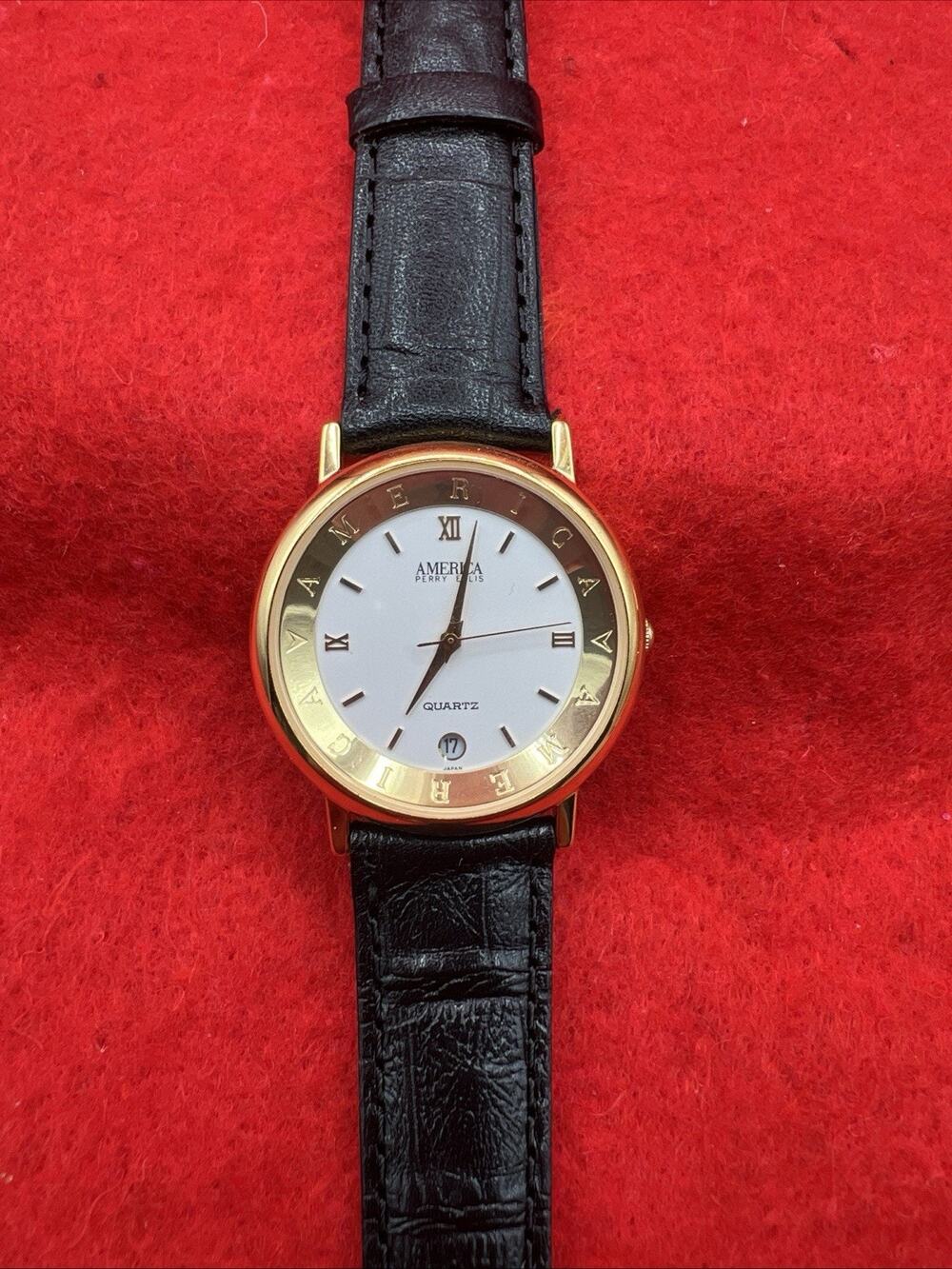 Perry Ellis Quartz Watch AMERICA Collection Genuine Leather Water Resistant